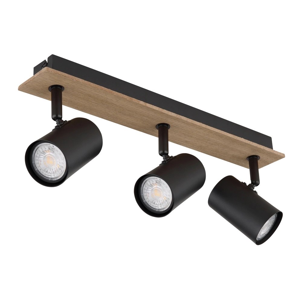 Plafondlamp Linca 3-lichts zwart met hout Globo 9007371455942