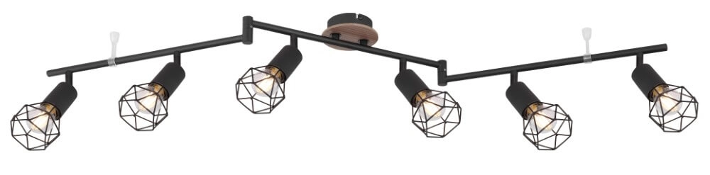 Plafondlamp Xara I 6-lichts zwart met hout