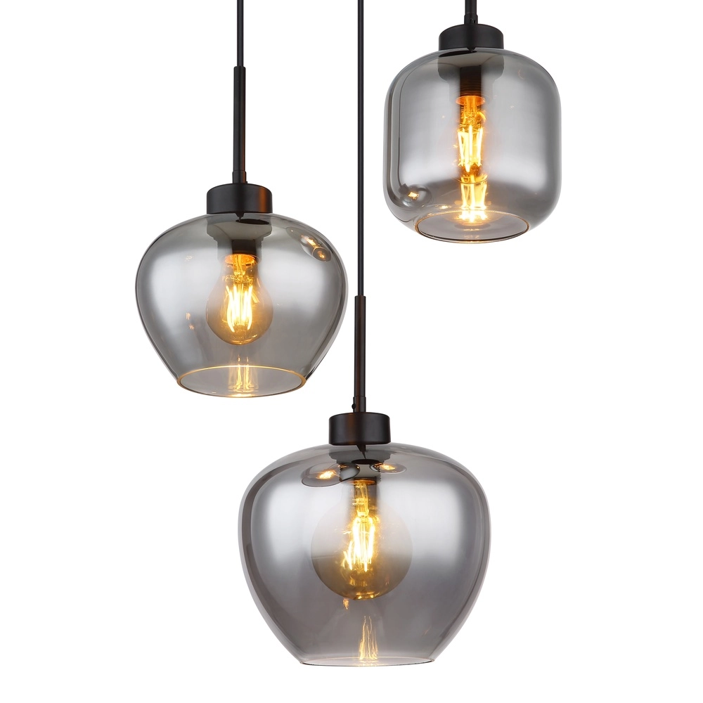 Design hanglamp Matt 3-lichts zwart met smoke glas Globo 9007371448258