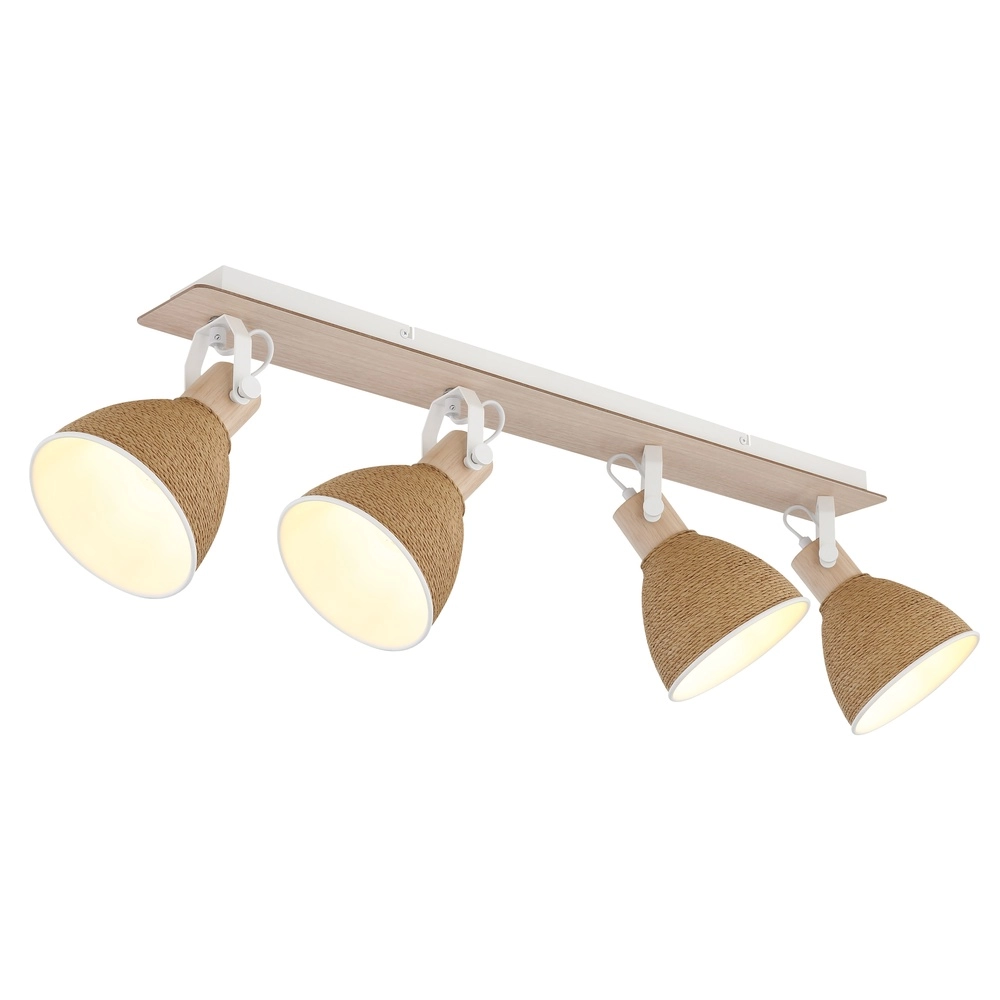 Plafondlamp Lyndon 4-lichts wit met rotan
