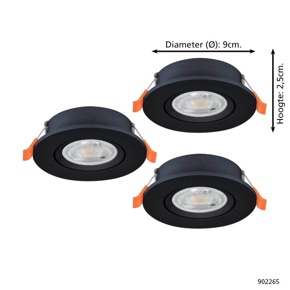 Set van 3 inbouwspots Barranco zwart Ø 9cm - 3-staps CCT Eglo 9008606359431