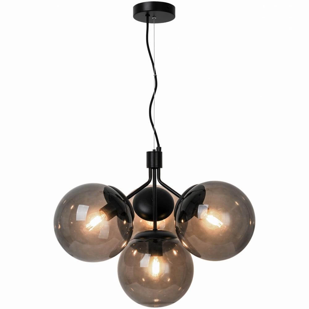 4-lichts hanglamp Ivona zwart met smoke glas