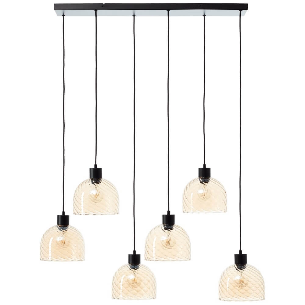 6-lichts hanglamp Casto zwart met amber glas Brilliant 4004353446887
