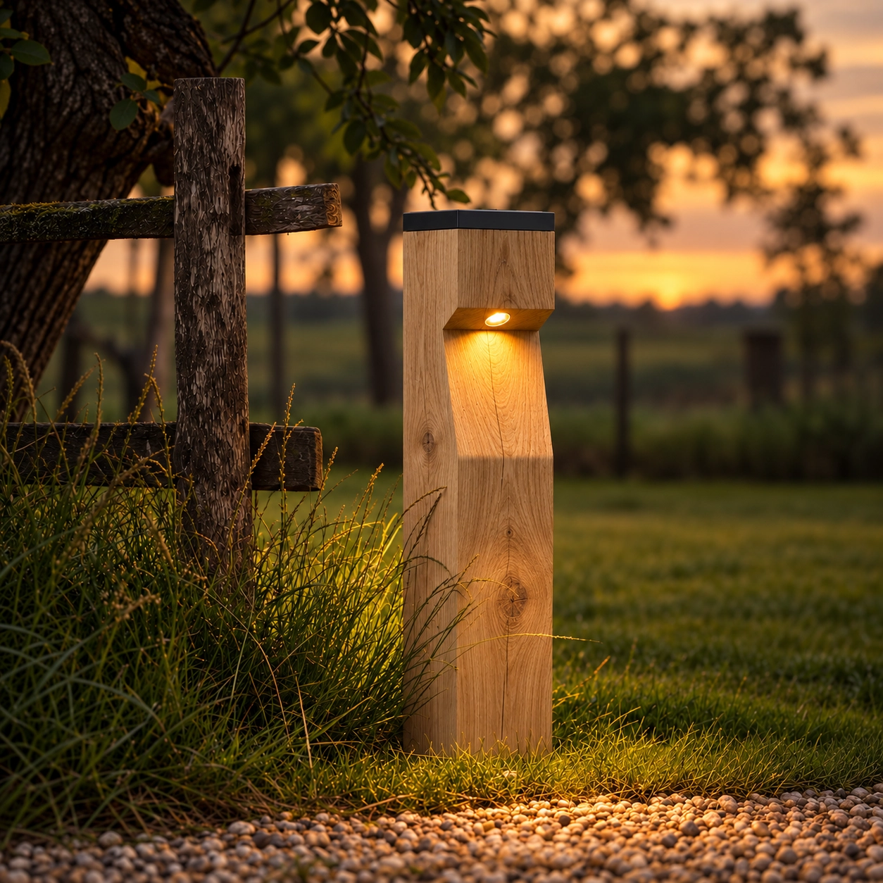 Houten solar padverlichting Eye Solar Eiken - 17,5x17,5x90 - PH04 - 2700K