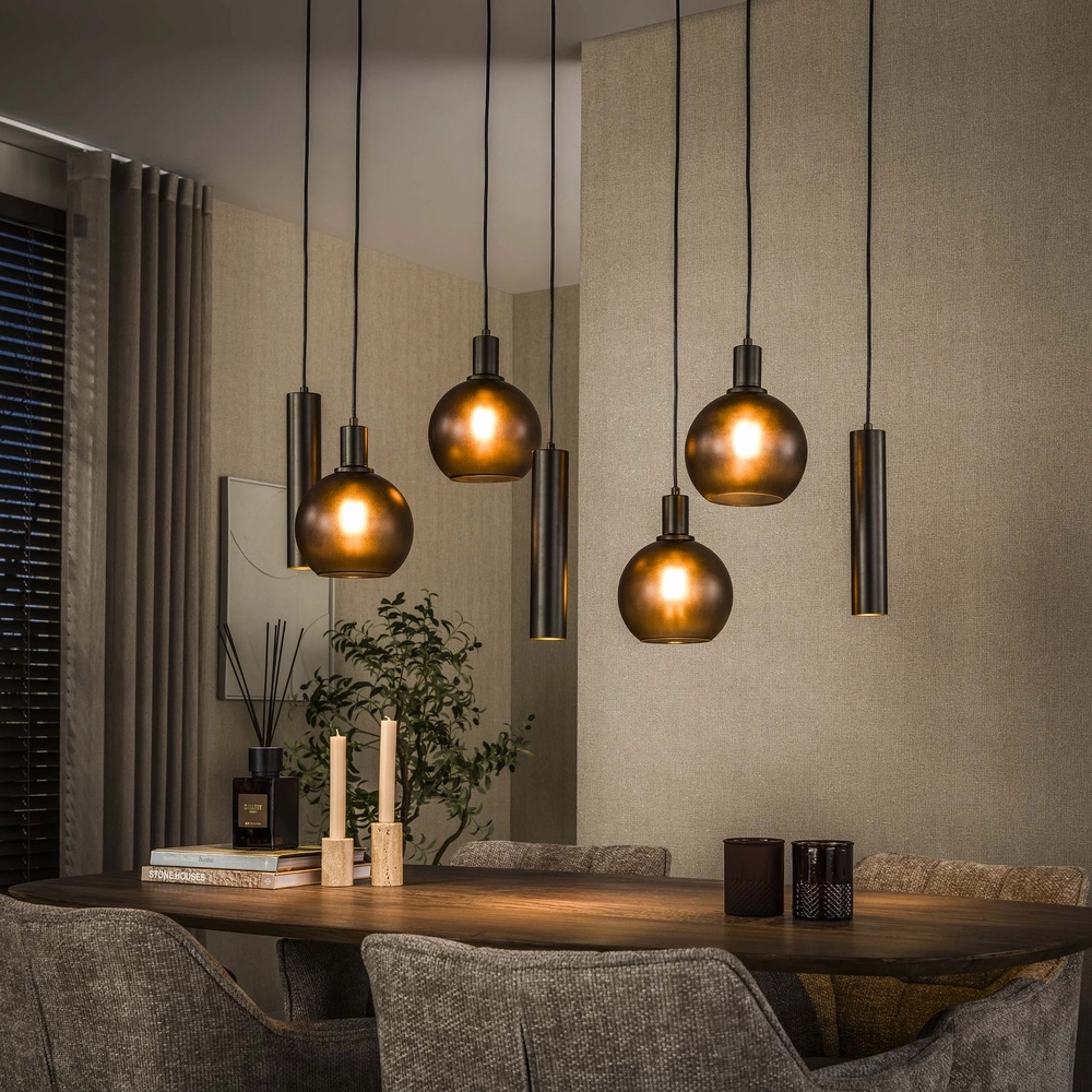 Hanglamp eettafel Sfera met glazen bollen en pendels