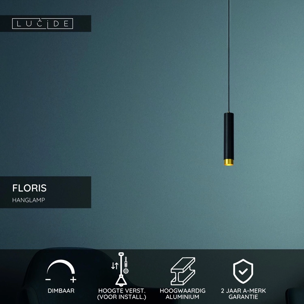 Design hanglamp Floris zwart Ø 5,9cm Lucide 5411212351951