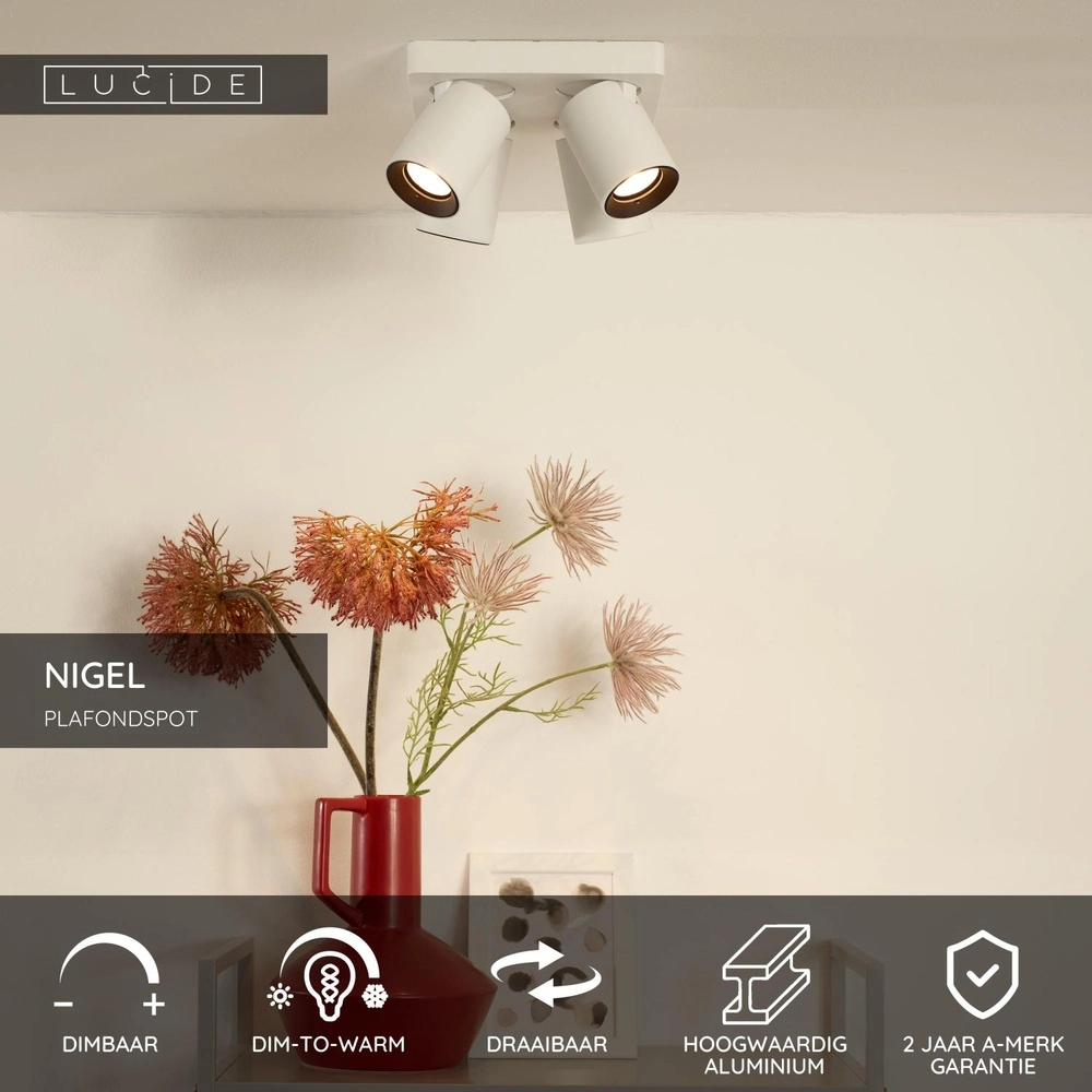 Plafondspot Nigel 4-lichts wit Lucide 5411212092601