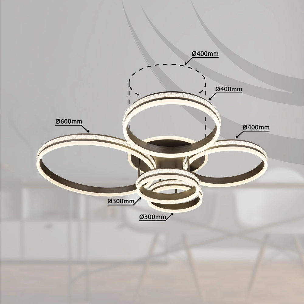 Design plafondlamp Grouni 5 ringen titanium geborsteld Globo 9007371457991
