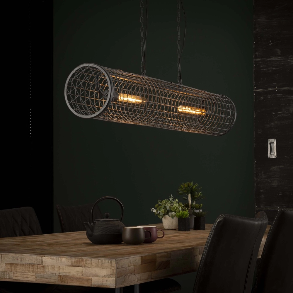 Industriële gaas hanglamp Cylinder 121cm - 2x E27