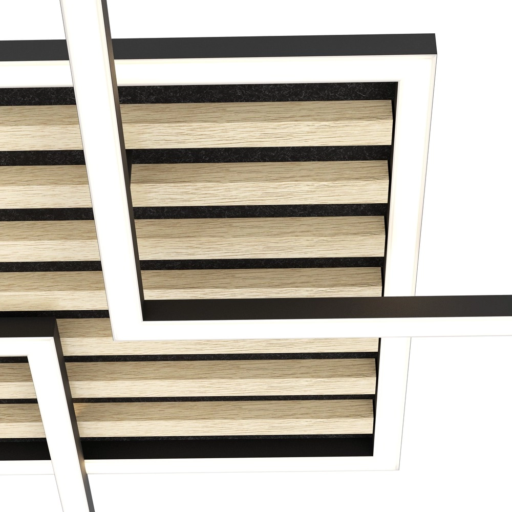 Moderne plafondlamp Cembrano zwart met hout vierkant 92,5cm Eglo 9008606388240