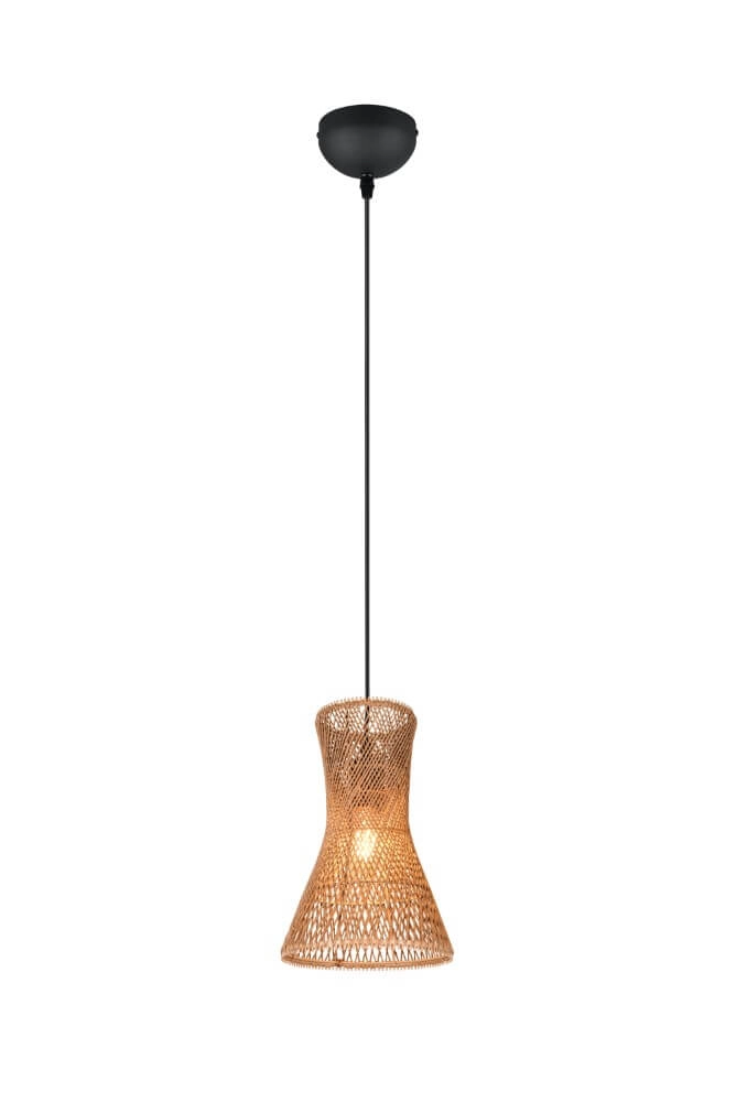 Design hanglamp Bijou zwart met rotan Ø20cm