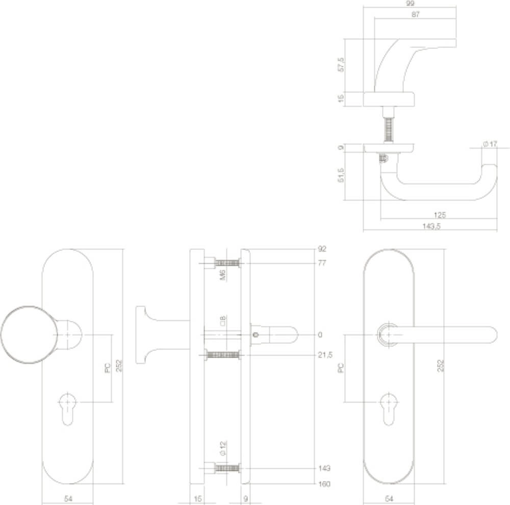 Voordeurbeslag Vurano PC72mm messing gertrommeld Intersteel 8714186119792