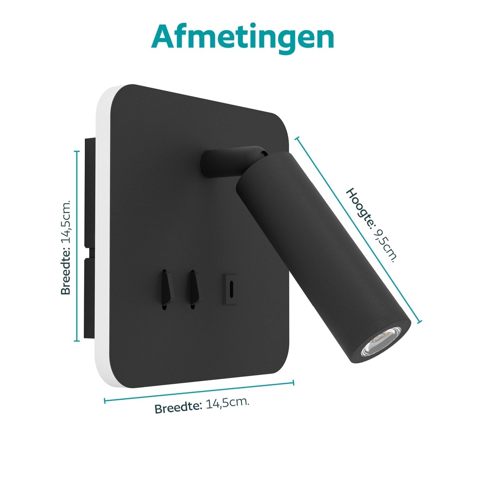 Bedlampje Fanzarotta 1 zwart vierkant Eglo 9008606356836