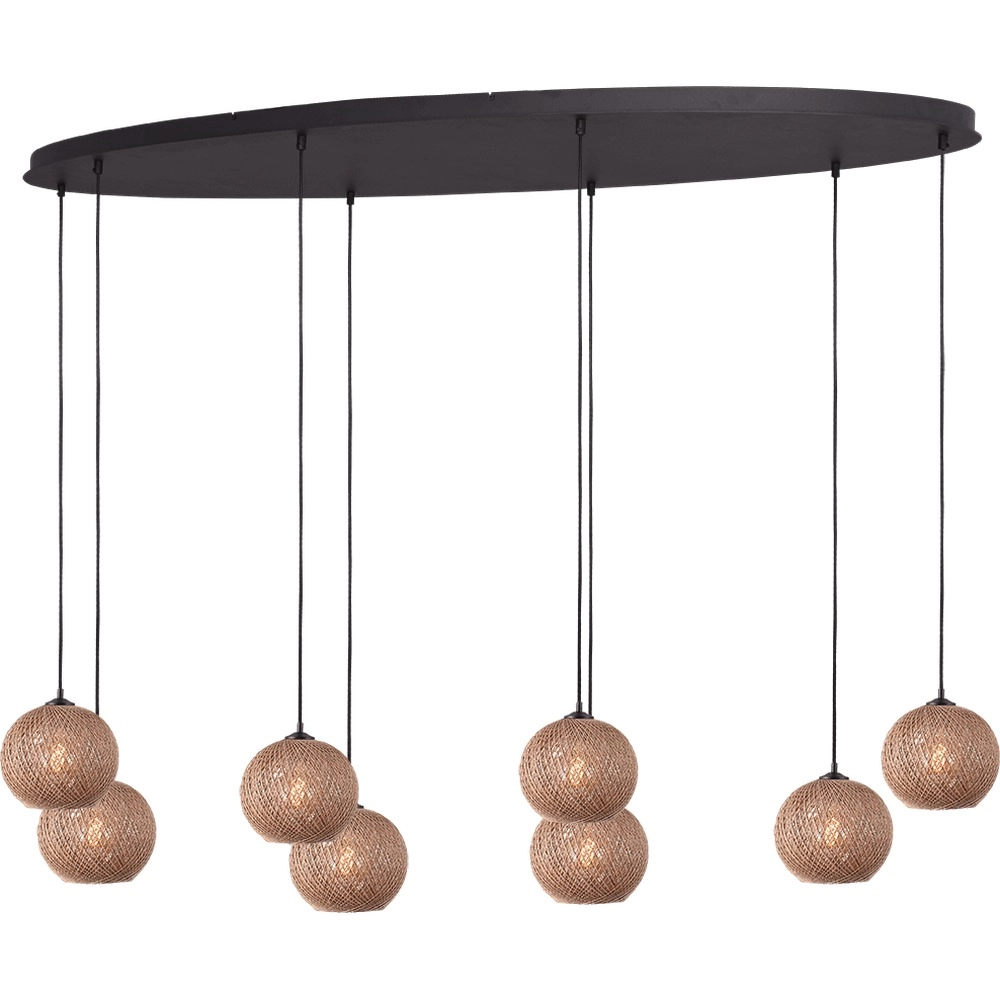 8-lichts hanglamp Corda ovaal rotan Ø 20cm
