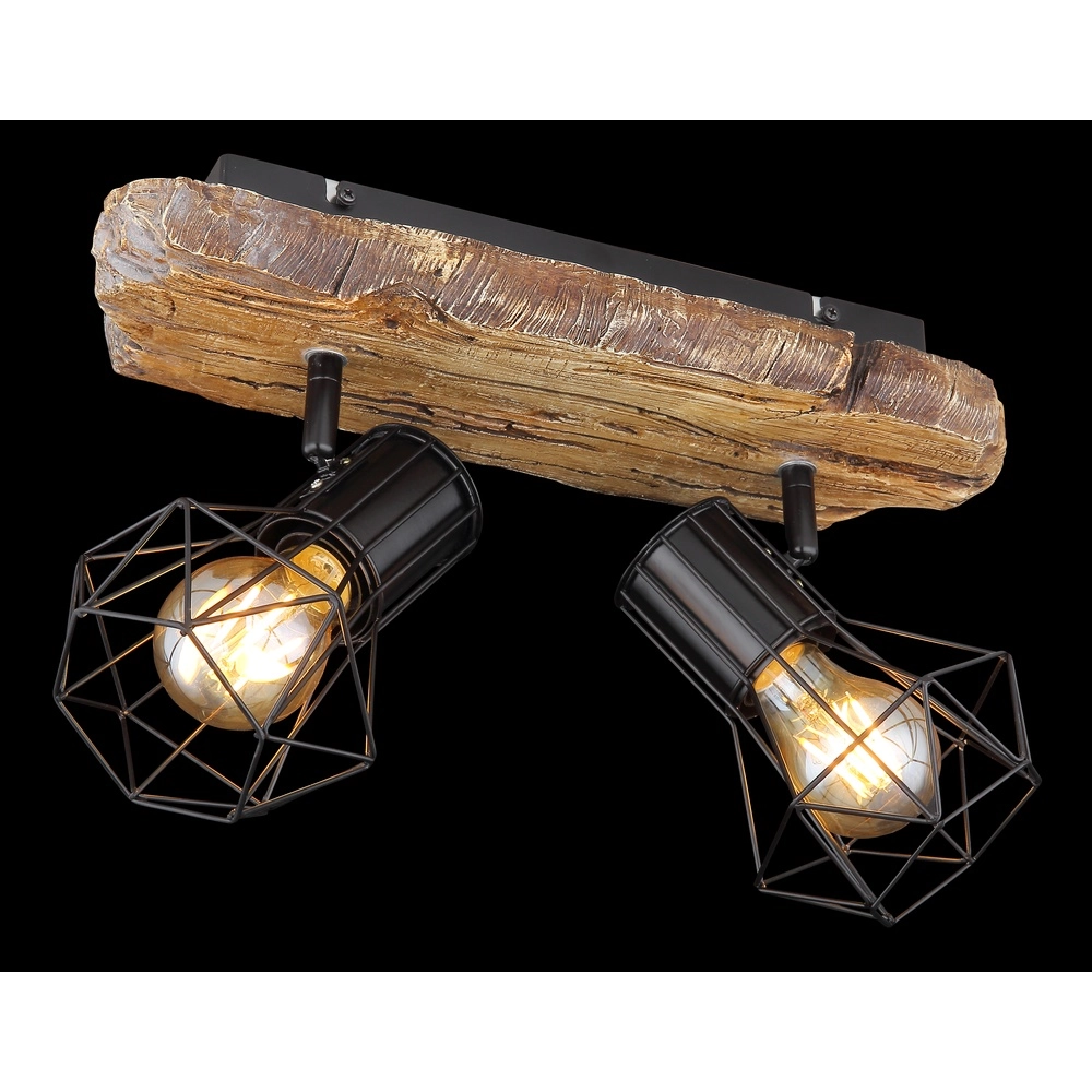 Plafondlamp Priska 2-lichts zwart met hout Globo 9007371442362