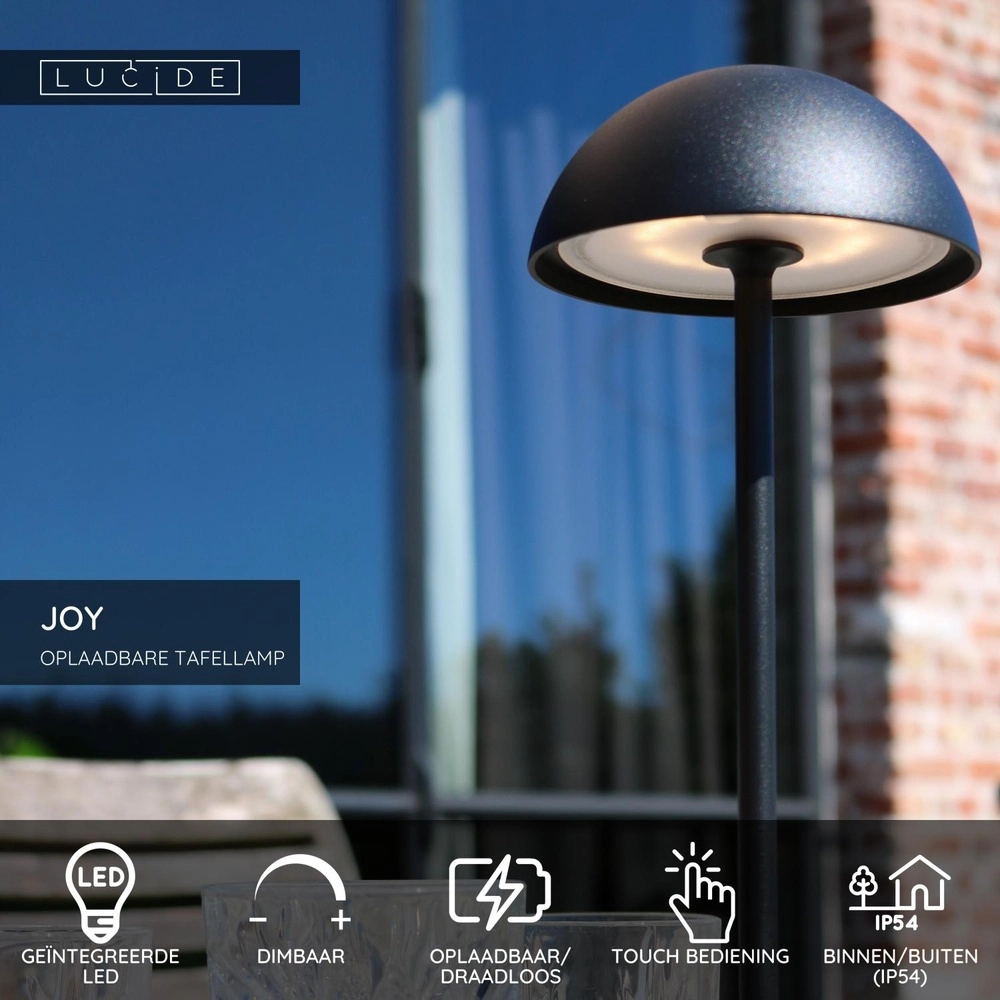 Oplaadbare tafellamp Joy IP54 zwart Lucide 5411212151940