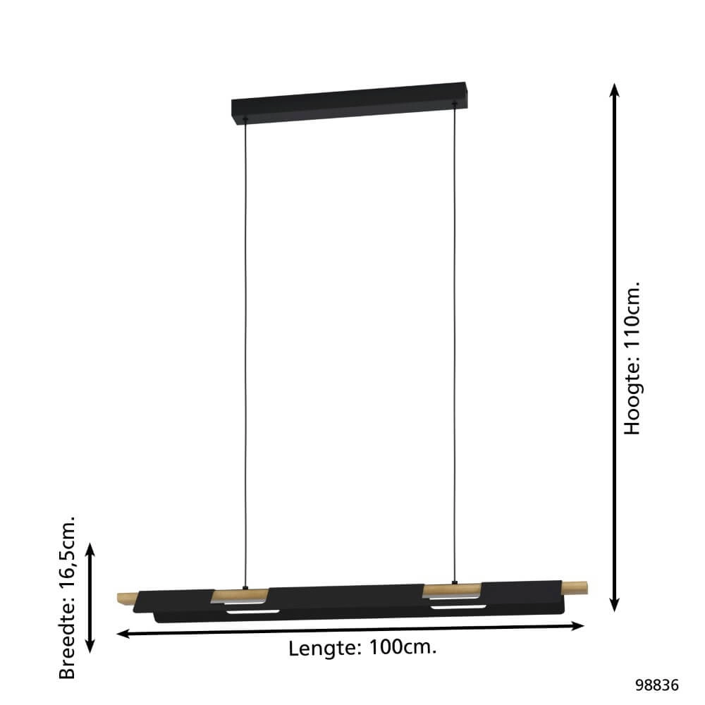 Kantoor hanglamp Ermua zwart met hout Eglo 9002759988364