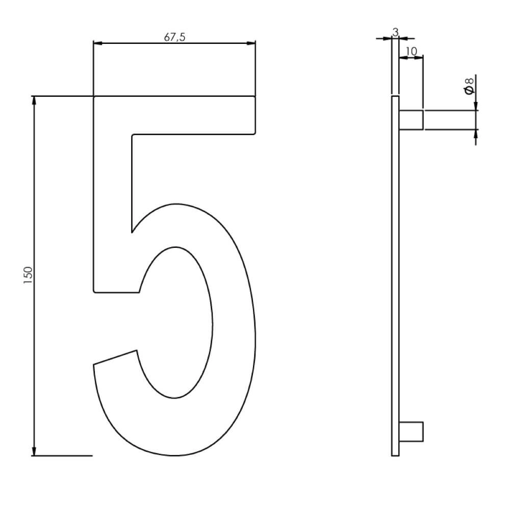 Huisnummer 5 Numbra 15cm RVS Intersteel 8714186058336