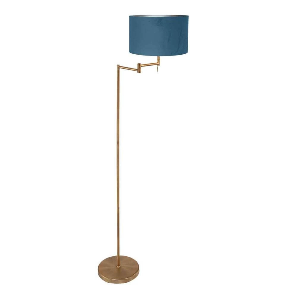 Vloerlamp Bella brons met blauwe kap
