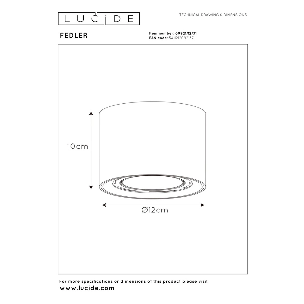 Plafondspot Ø 12cm Fedler GU10 ES111 wit Lucide 5411212092137