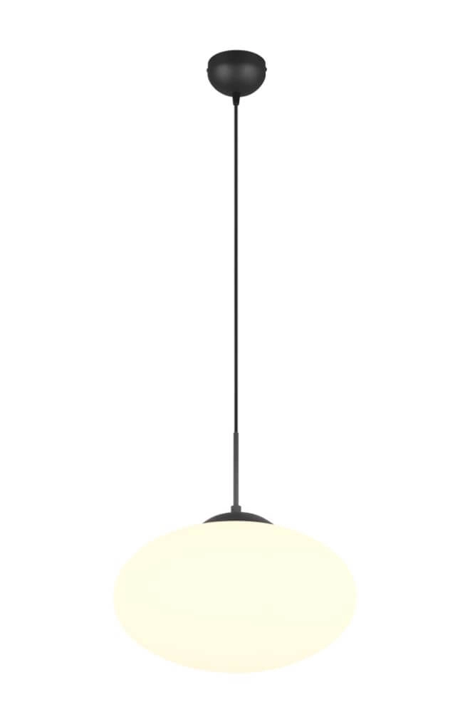 Ovale hanglamp Fomento Ø 40cm - zwart met wit glas