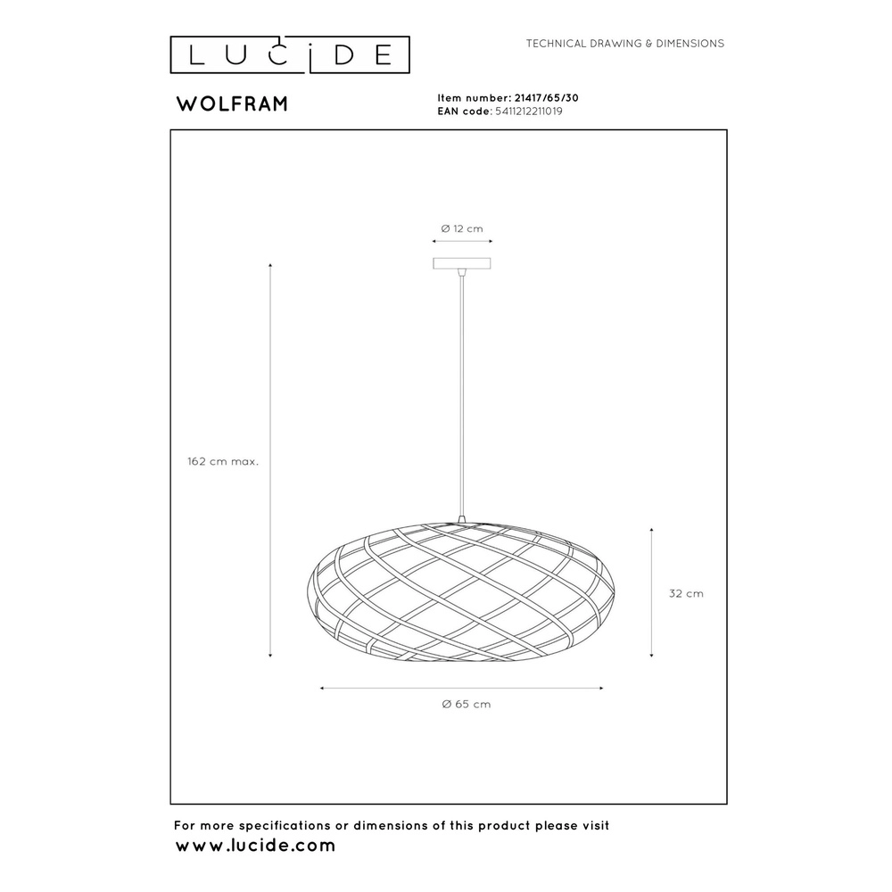 Hanglamp Wolfram Ø 65cm zwart Lucide 5411212211019