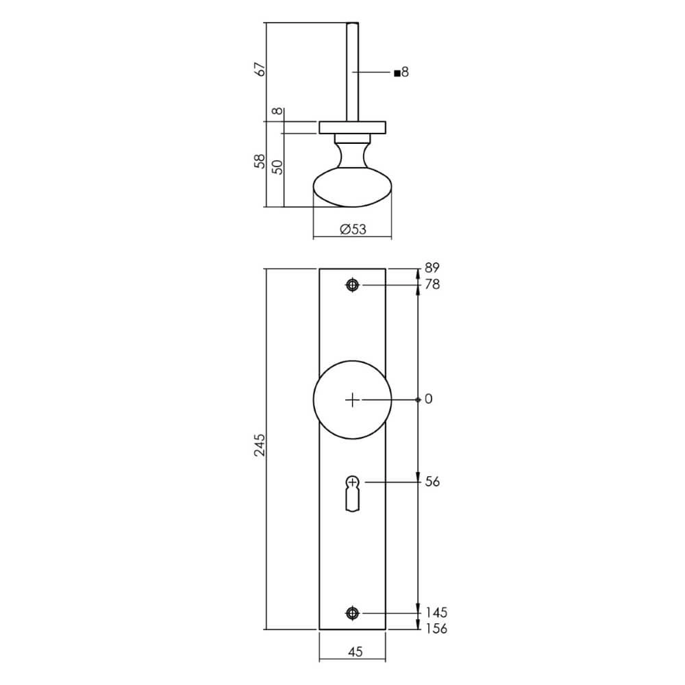 Knopschild Kurano sleutelgat 56mm messing Intersteel 8714186559802