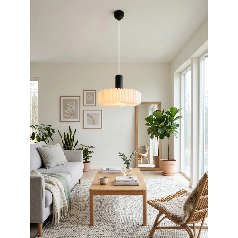 Moderne hanglamp Lamora zwart met wit Trio 4017807702323