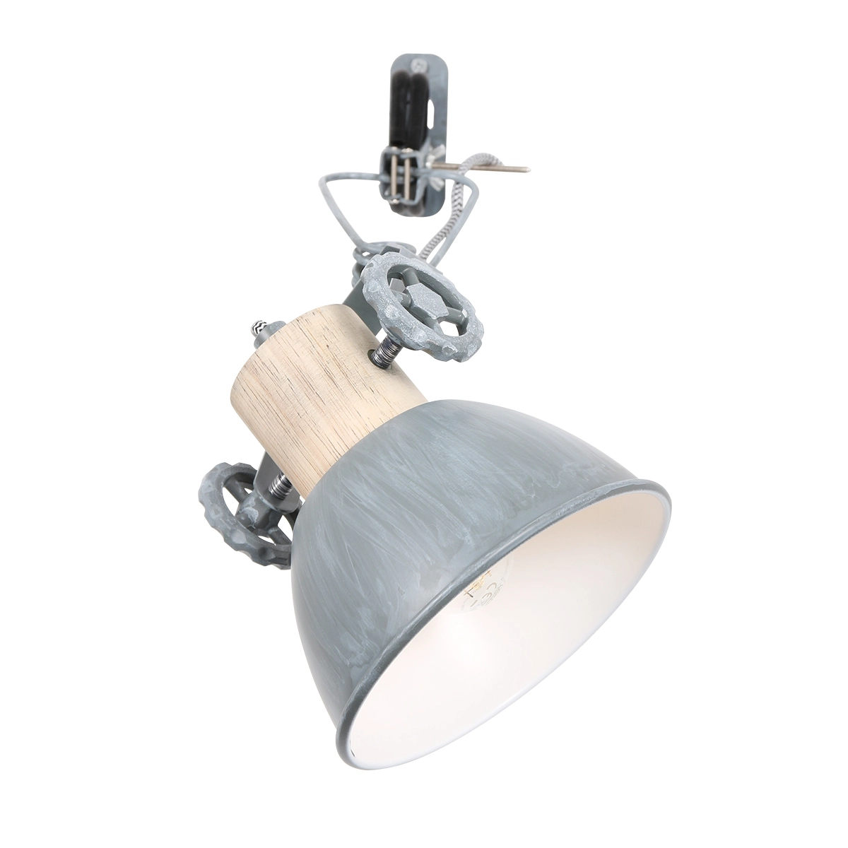 Klemspot Gearwood zinkgrijs met hout Steinhauer 8712746133776