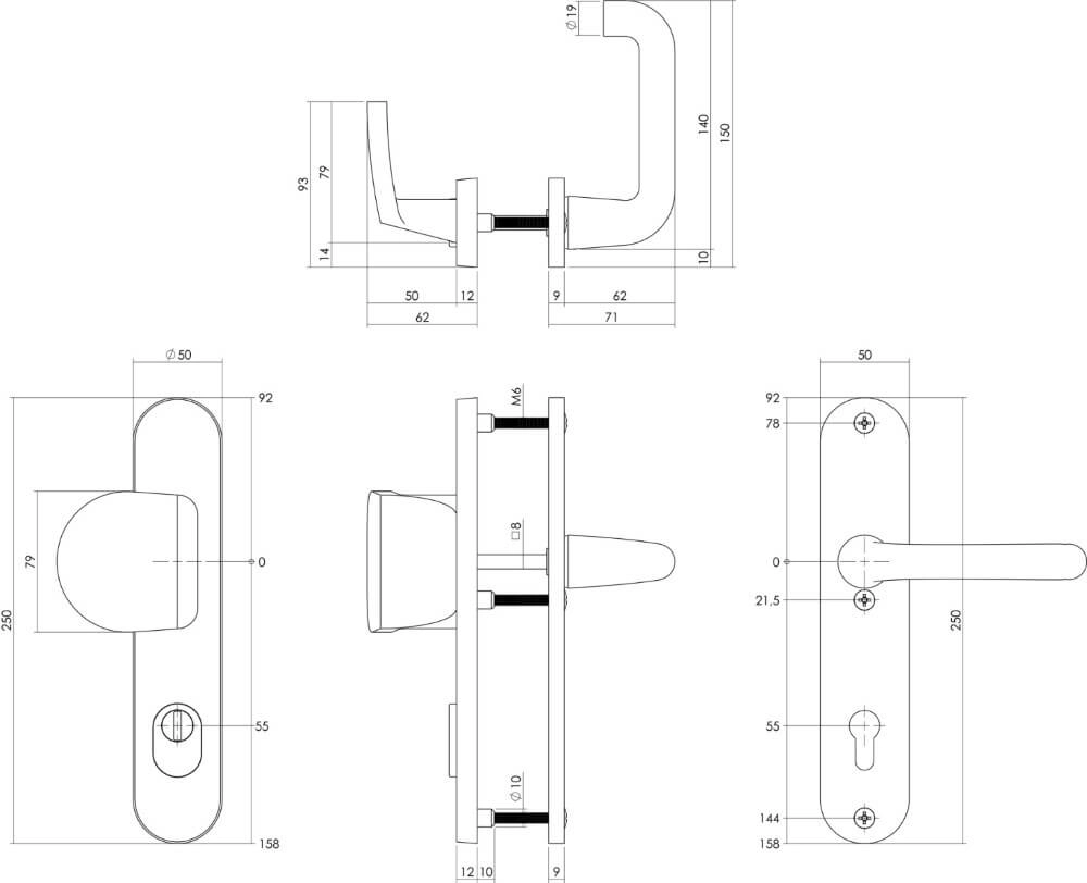 Voordeurbeslag Vurano PC 55mm kerntrekbeveiliging aluminium zwart Intersteel 8714186492062