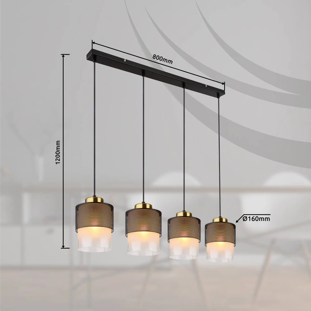 Hanglamp Olga 4-lichts zwart met gaas Globo 9007371455485