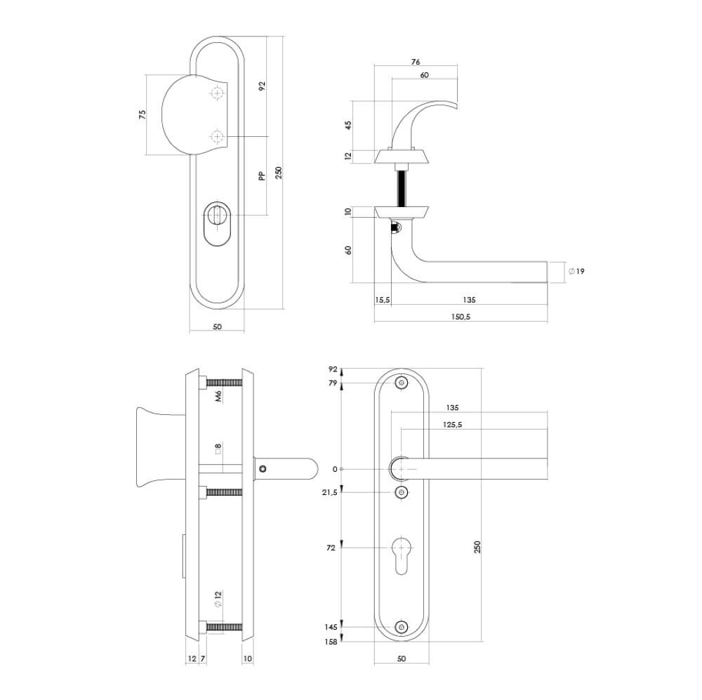 Voordeurbeslag Luzern PC 72mm messing Intersteel 8714186681053