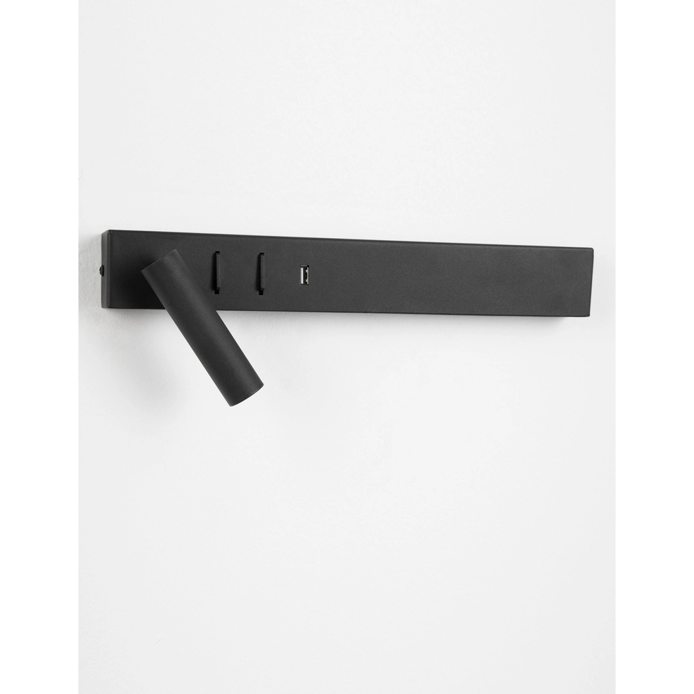 Bedlampje Vida links zwart met usb