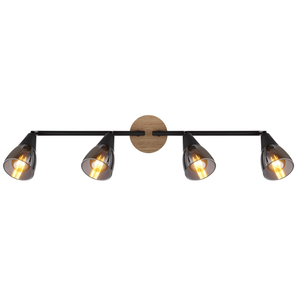 4-lichts plafondlamp Mubby zwart met houtlook Globo 9007371451869