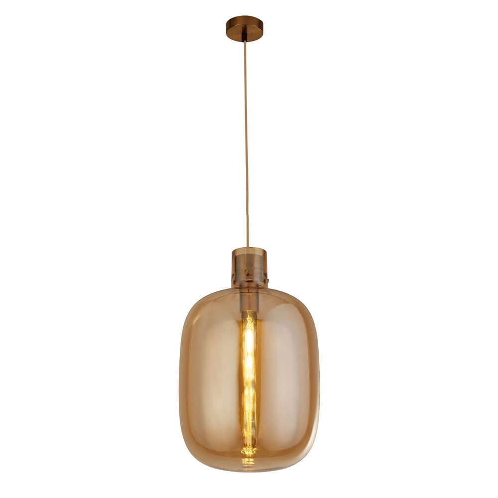 Hanglamp Glas Barrel roodkoper met amber glas