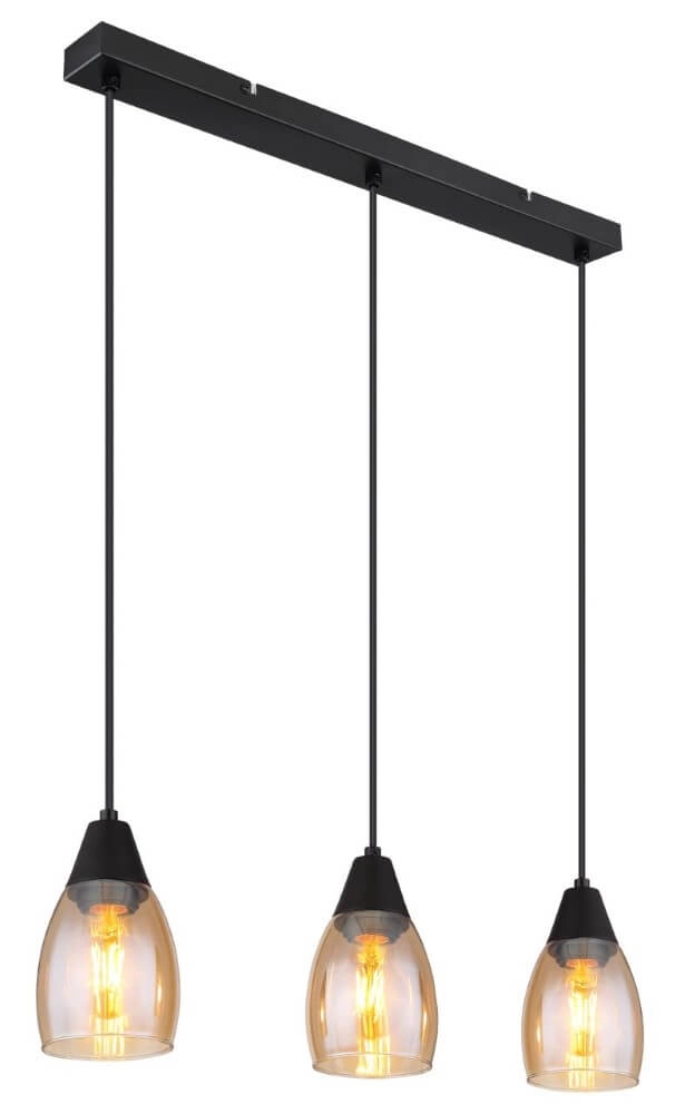 3-lichts hanglamp Reid amber glas