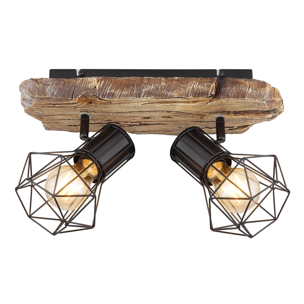 Plafondlamp Priska 2-lichts zwart met hout Globo 9007371442362