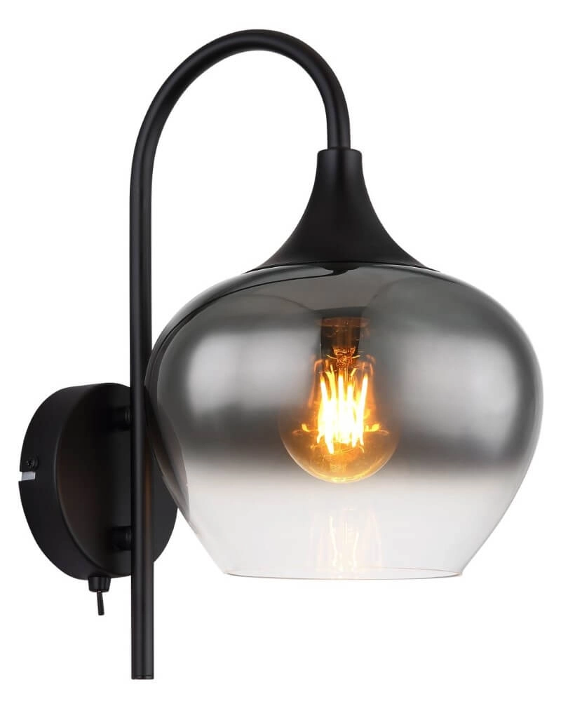 Zwarte wandlamp Maxy met smoke glas