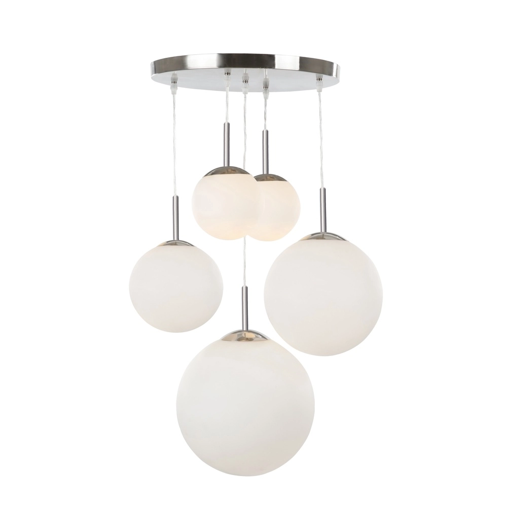 Design hanglamp Balla 5-lichts nikkel met wit Globo 9007371199693