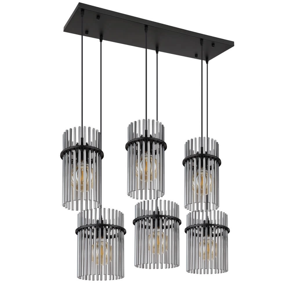 Zwarte hanglamp Gorley met smoke glas 6-lichts Globo 9007371474943