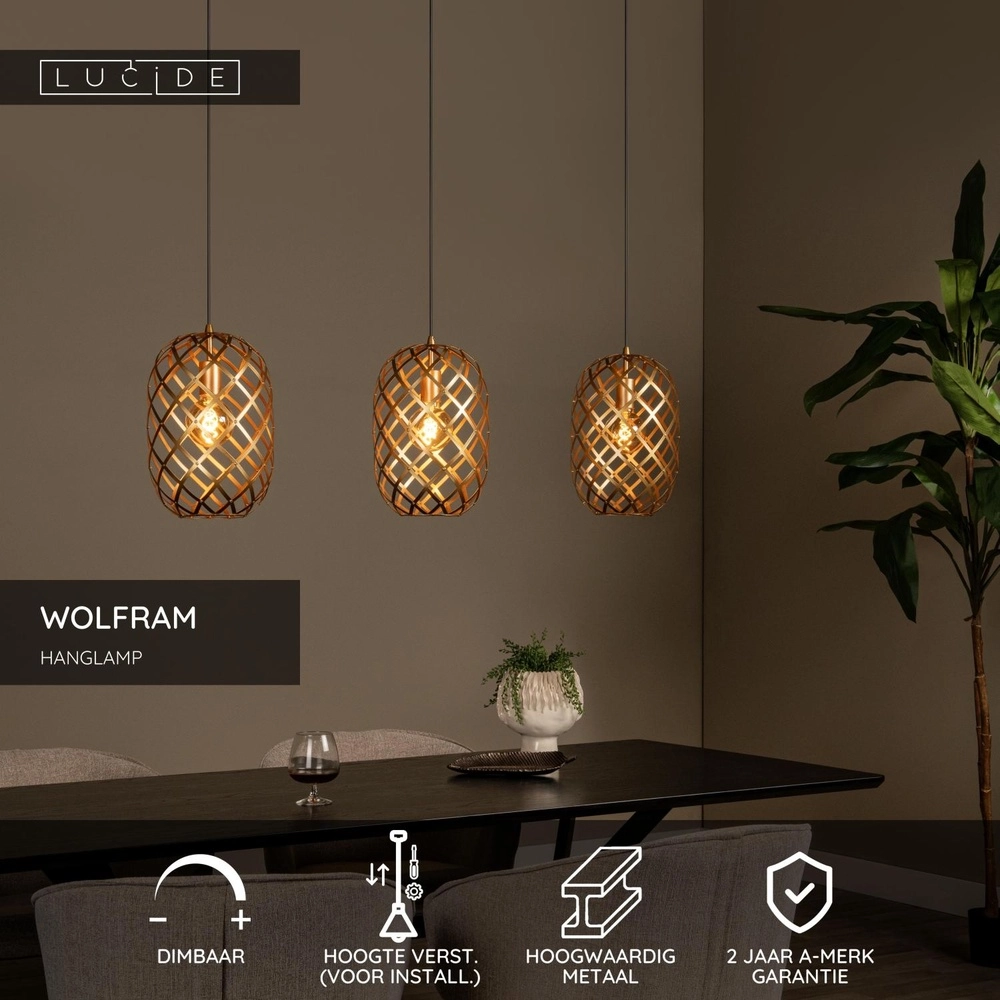 3-lichts hanglamp Wolfram goud Lucide 5411212211453