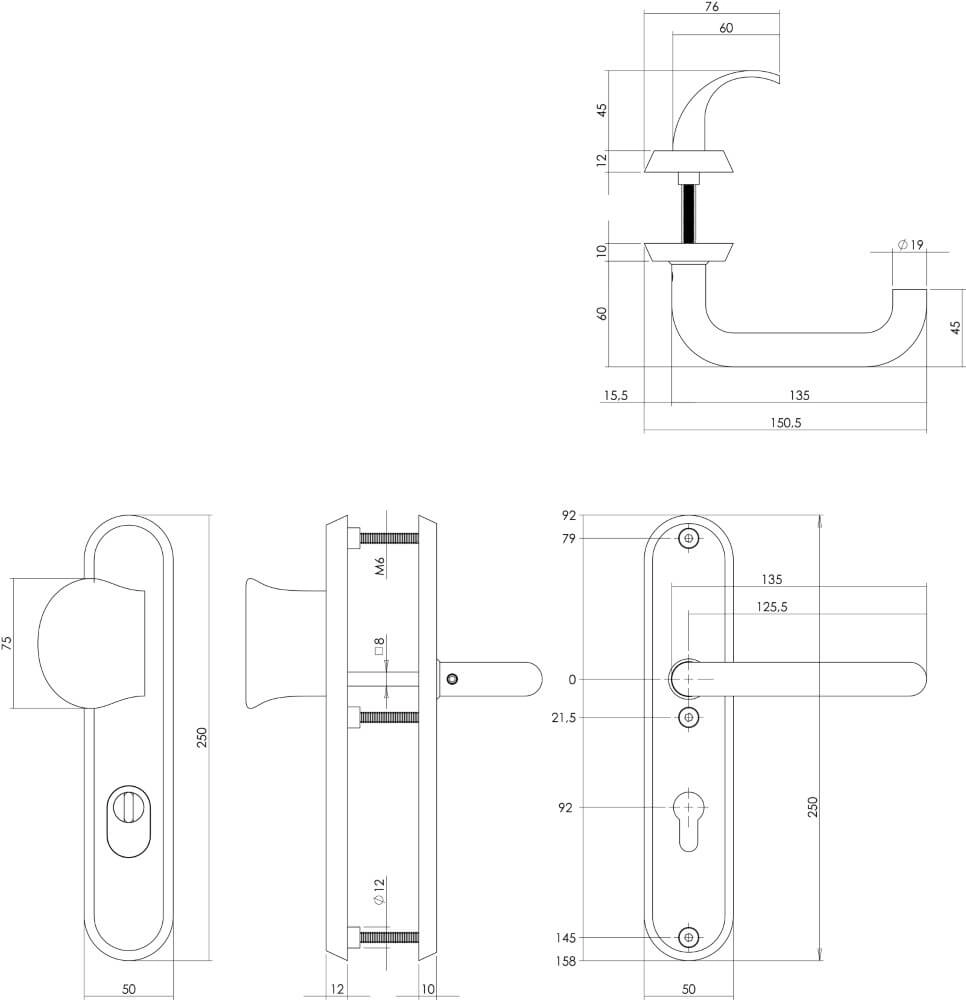 Voordeurbeslag Vurano PC 92mm kerntrekbeveiliging zwart Intersteel 8714186405628