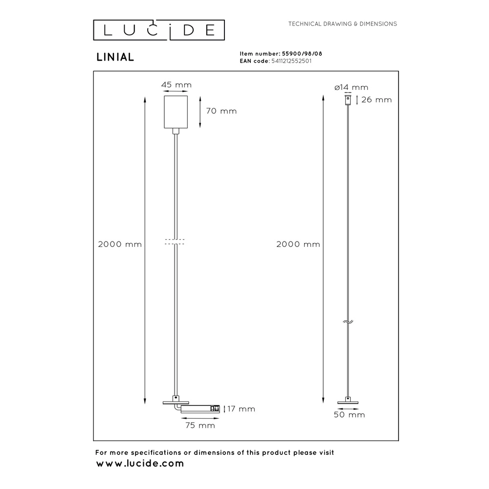 Ophanging voor inbouwdriver Linial mat zwart chroom Premium by Lucide 5411212552501