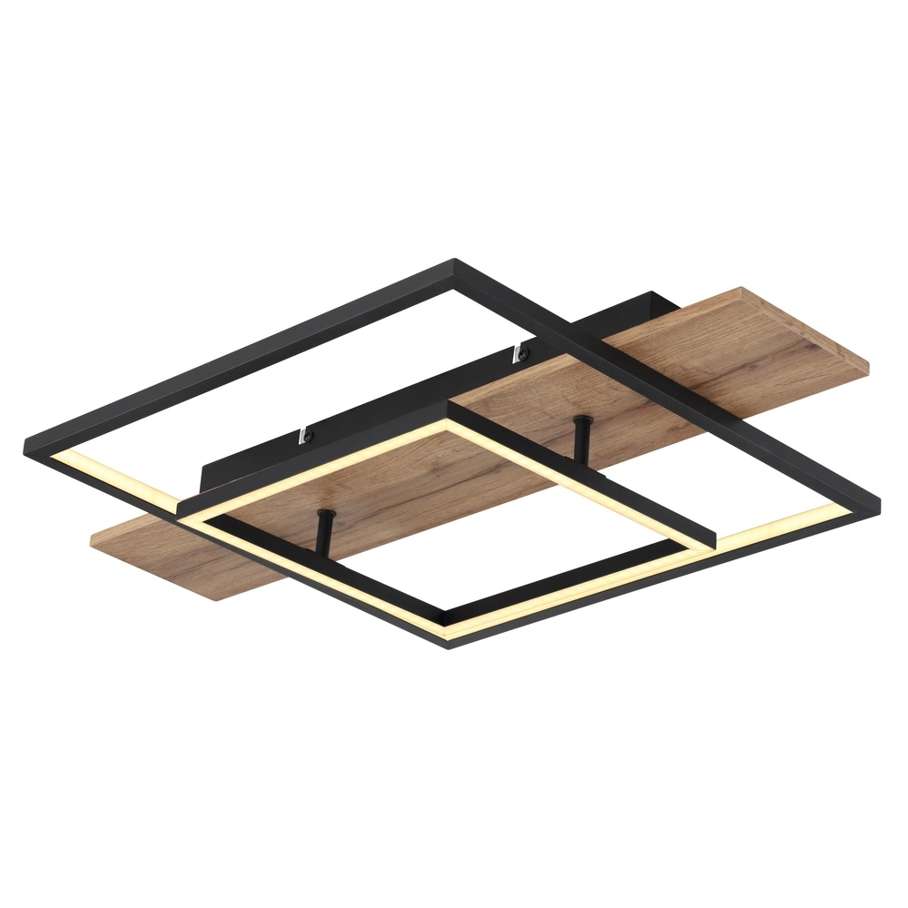 Design plafondlamp Vanni zwart met houtlook 60cm