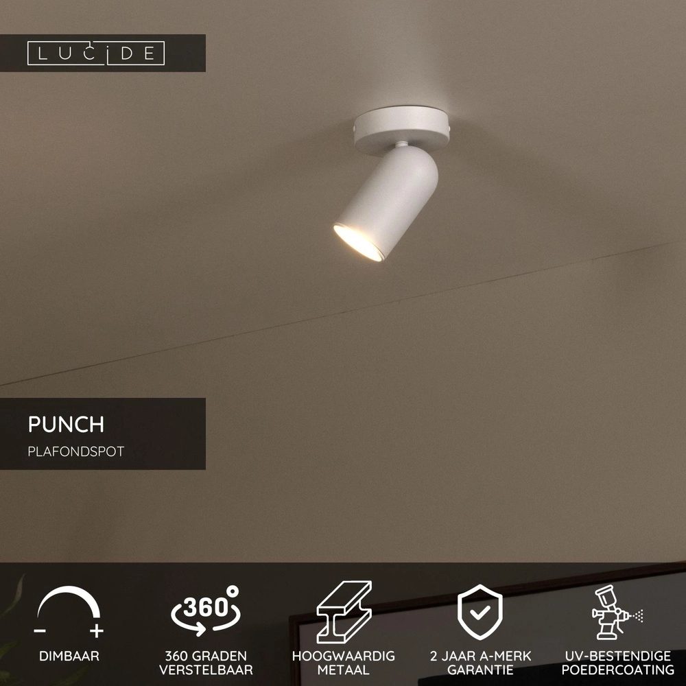 Plafondspot Punch enkel wit Lucide 5411212134448