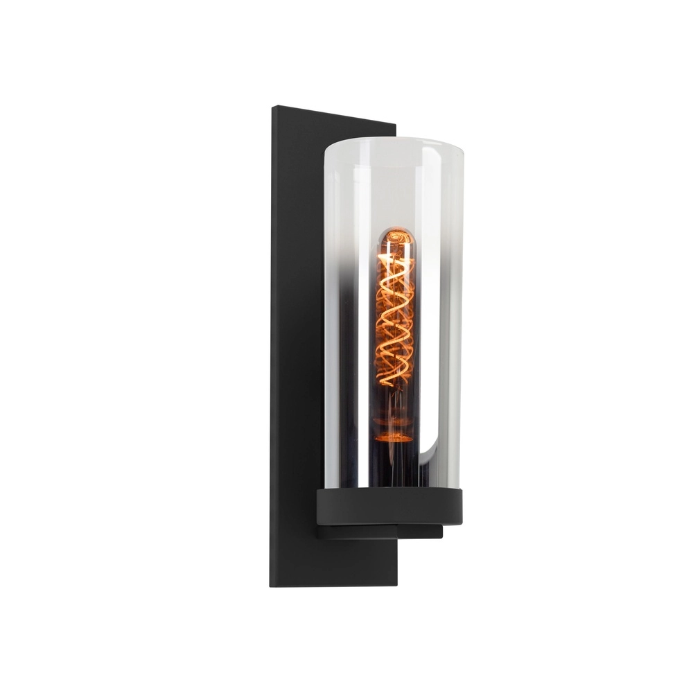 Zwarte wandlamp Toothill met smoke glas