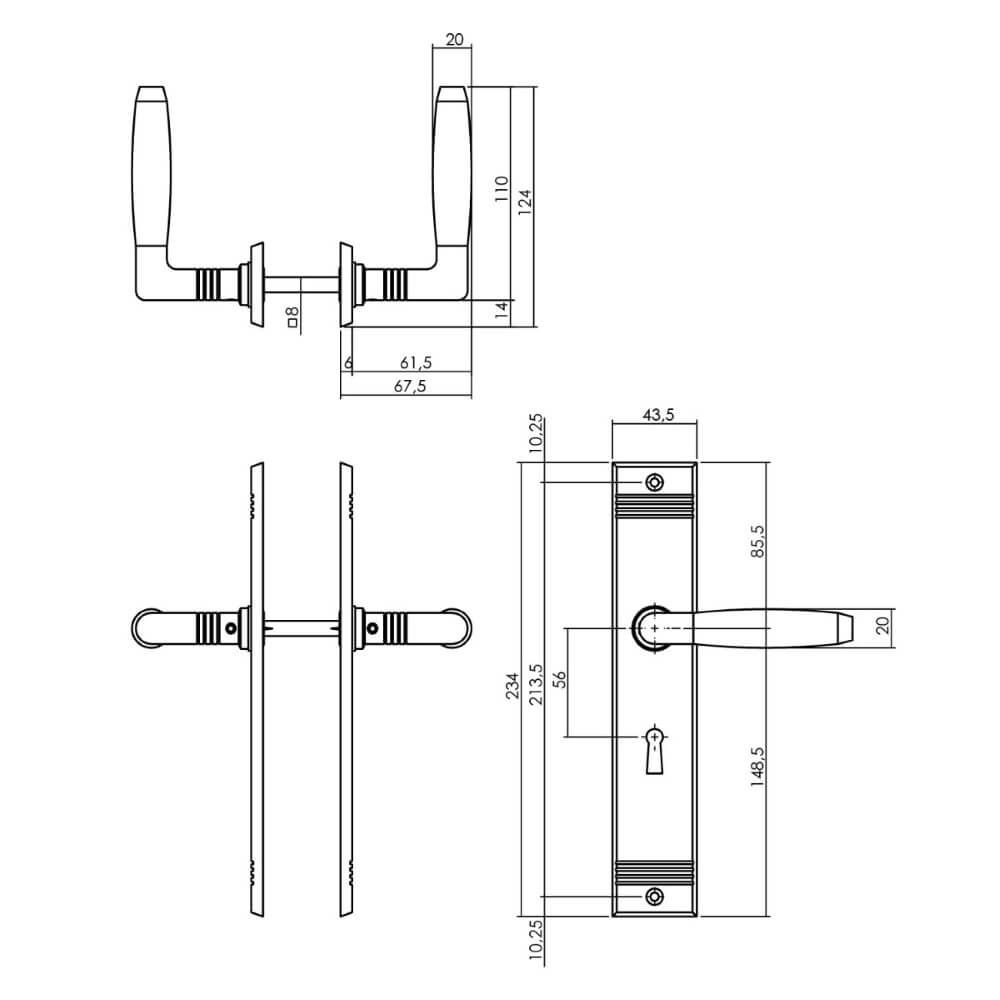 Jaren 30 deurklink Ton Basic sleutelgat 56mm nikkel Intersteel 8714186710692