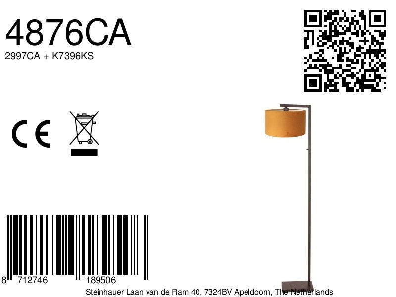 Vloerlamp Stang met gouden kap Steinhauer 8712746189506