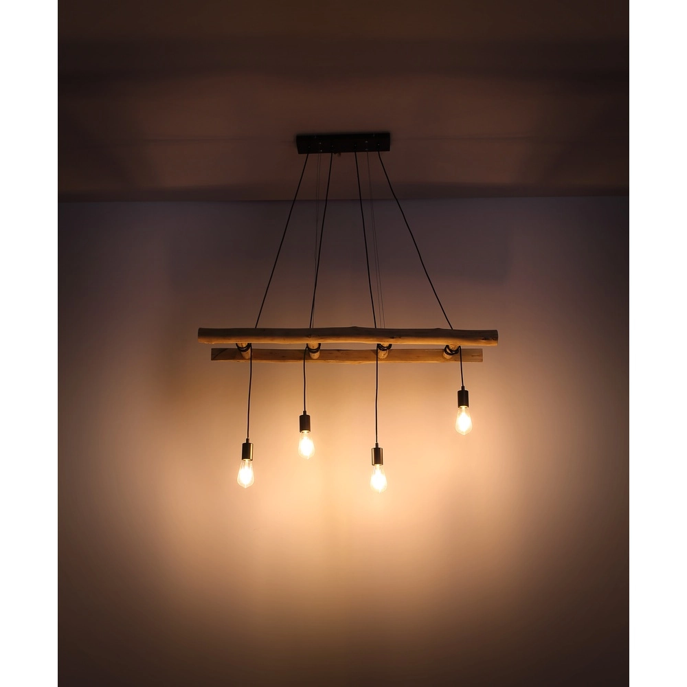 4-lichts hanglamp Irmgard hout 190cm Globo 9007371398577