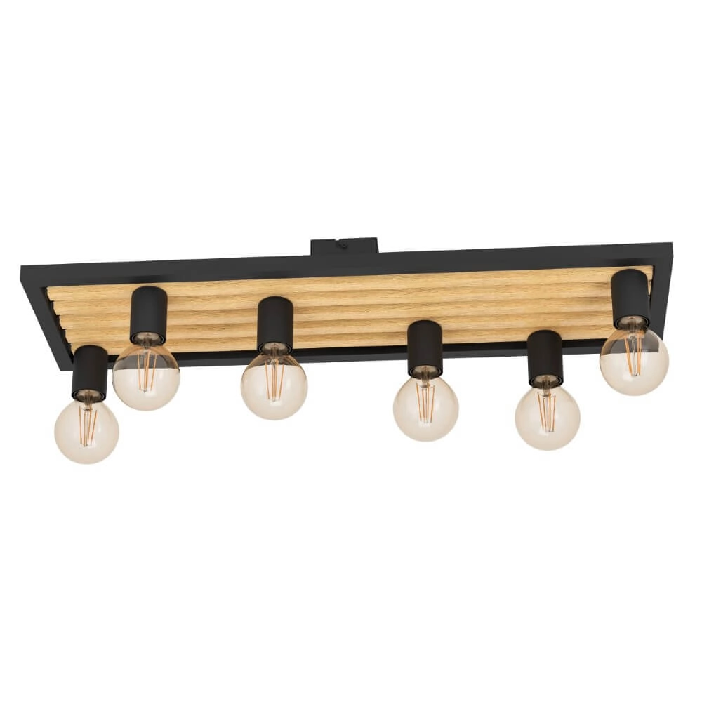 6-lichts plafondlamp Consett zwart met hout